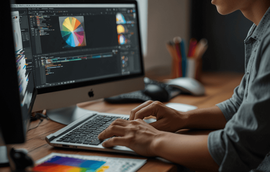 Picture of someone working on graphic and design.