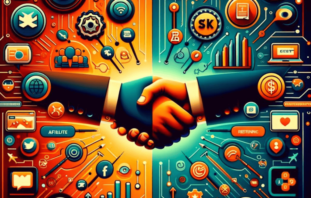 Two hands shaking on their differences of Affiliate Marketing and Digital Marketing.
