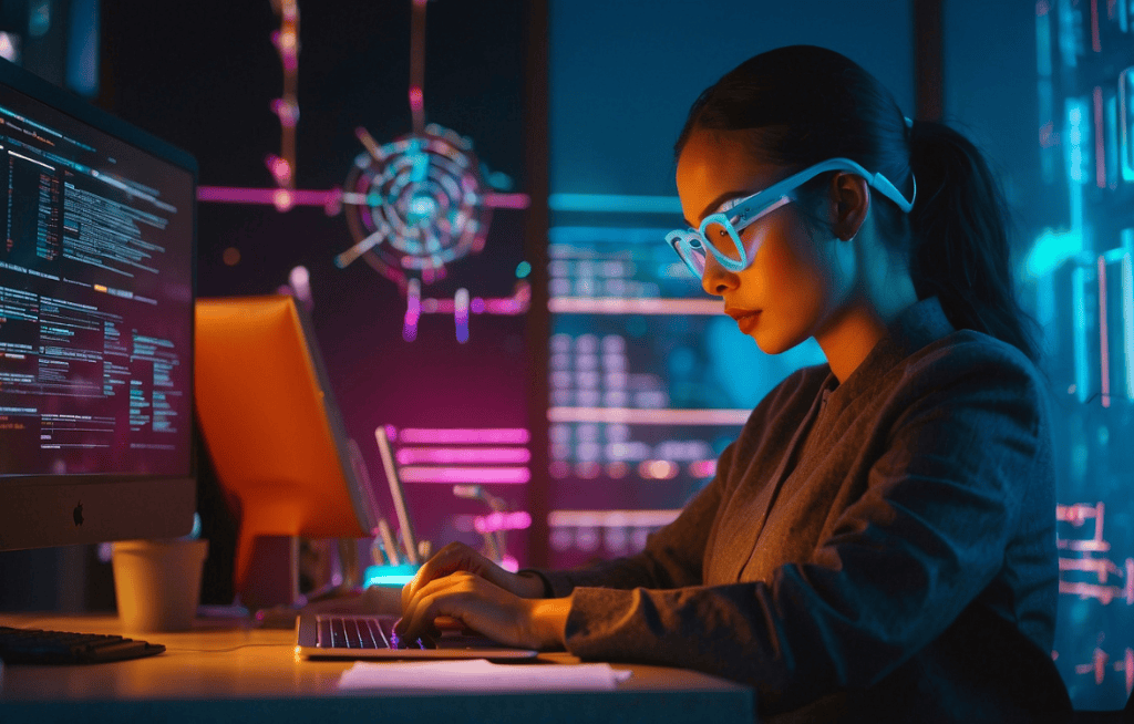 picture of a woman working on her digital marketing business.